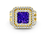 Yellow gold Double Halo Princess Cut Diamond Split Shank Pave Set Ring