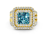 Yellow gold Double Halo Princess Cut Diamond Split Shank Pave Set Ring