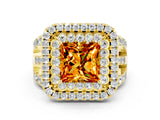 Yellow gold Double Halo Princess Cut Diamond Split Shank Pave Set Ring