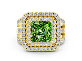 Yellow gold Double Halo Princess Cut Diamond Split Shank Pave Set Ring