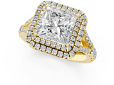 Yellow gold Double Halo Princess Cut Diamond Split Shank Ring with Four Prong Setting_35