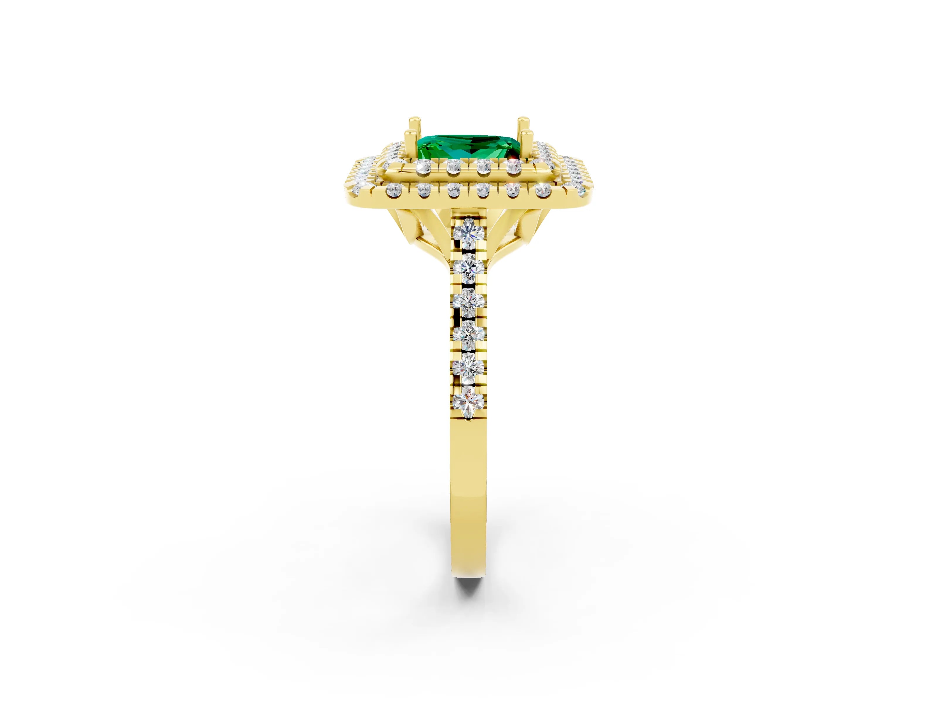 Yellow gold Double Halo Princess Cut Emerald Pavé Band with Four-Prong Setting_2
