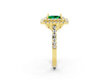 Yellow gold Double Halo Princess Cut Emerald Pavé Band with Four-Prong Setting_2