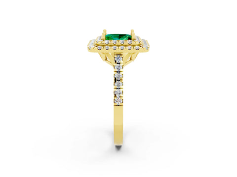 Yellow gold Double Halo Princess Cut Emerald Pavé Band with Four-Prong Setting_2