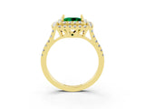 Yellow gold Double Halo Princess Cut Emerald Pavé Band with Four-Prong Setting_3