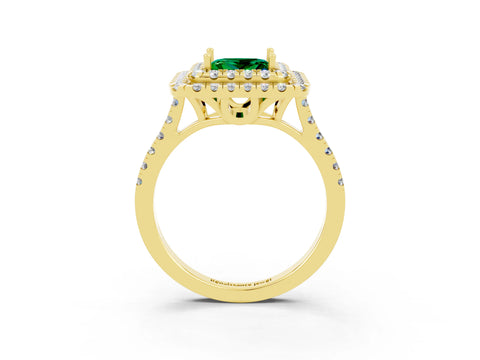 Yellow gold Double Halo Princess Cut Emerald Pavé Band with Four-Prong Setting_3
