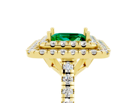 Yellow gold Double Halo Princess Cut Emerald Pavé Band with Four-Prong Setting_5