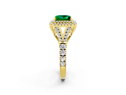 Yellow gold Double Halo Princess Cut Emerald Pavé Split Shank Ring with Prong Setting_2