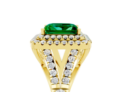 Yellow gold Double Halo Princess Cut Emerald Split Shank Engagement Ring with Four-Prong Setting_5