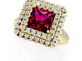 Yellow gold Double Halo Princess Cut Garnet Pavé Band with Four-Prong Setting_1