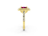 Yellow gold Double Halo Princess Cut Garnet Pavé Band with Four-Prong Setting_2