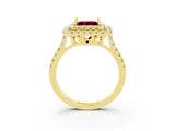 Yellow gold Double Halo Princess Cut Garnet Pavé Band with Four-Prong Setting_3
