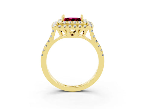 Yellow gold Double Halo Princess Cut Garnet Pavé Band with Four-Prong Setting_3