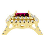 Yellow gold Double Halo Princess Cut Garnet Pavé Band with Four-Prong Setting_4