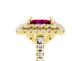 Yellow gold Double Halo Princess Cut Garnet Pavé Band with Four-Prong Setting_5