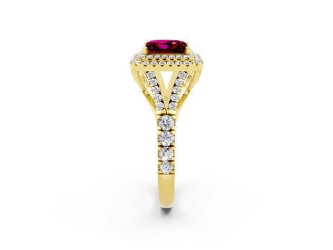 Yellow gold Double Halo Princess Cut Garnet Split Shank Engagement Ring with Four-Prong Setting_2
