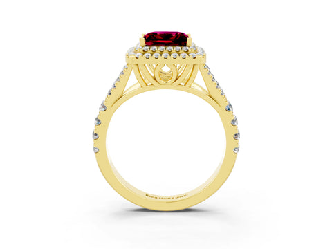 Yellow gold Double Halo Princess Cut Garnet Split Shank Engagement Ring with Four-Prong Setting_3