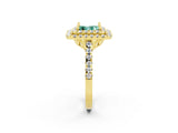 Yellow gold Double Halo Princess Cut Green Sapphire Pavé Band with Four-Prong Setting_11