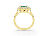 Yellow gold Double Halo Princess Cut Green Sapphire Pavé Band with Four-Prong Setting_12