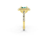 Yellow gold Double Halo Princess Cut Green Sapphire Pavé Band with Four-Prong Setting_2