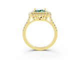 Yellow gold Double Halo Princess Cut Green Sapphire Pavé Band with Four-Prong Setting_3