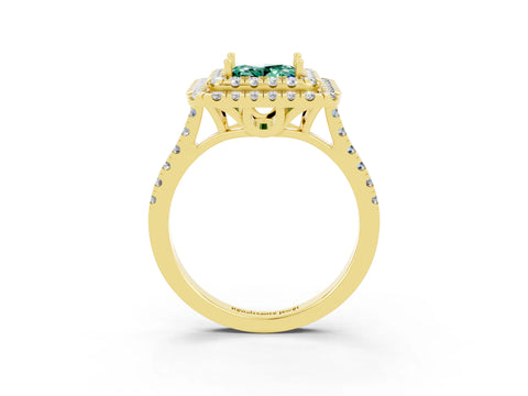 Yellow gold Double Halo Princess Cut Green Sapphire Pavé Band with Four-Prong Setting_3