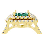 Yellow gold Double Halo Princess Cut Green Sapphire Pavé Band with Four-Prong Setting_4