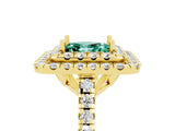 Yellow gold Double Halo Princess Cut Green Sapphire Pavé Band with Four-Prong Setting_5