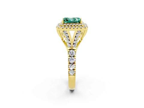 Yellow gold Double Halo Princess Cut Green Sapphire Pavé Split Shank Ring with Prong Setting_2