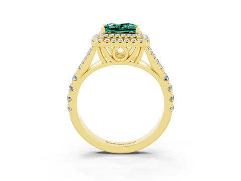 Yellow gold Double Halo Princess Cut Green Sapphire Pavé Split Shank Ring with Prong Setting_3