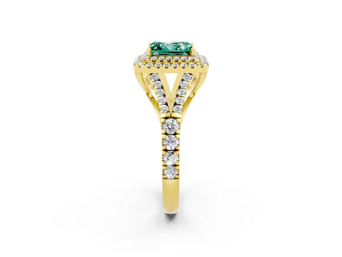 Yellow gold Double Halo Princess Cut Green Sapphire Split Shank Engagement Ring with Four-Prong Setting_2