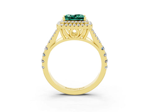 Yellow gold Double Halo Princess Cut Green Sapphire Split Shank Engagement Ring with Four-Prong Setting_3