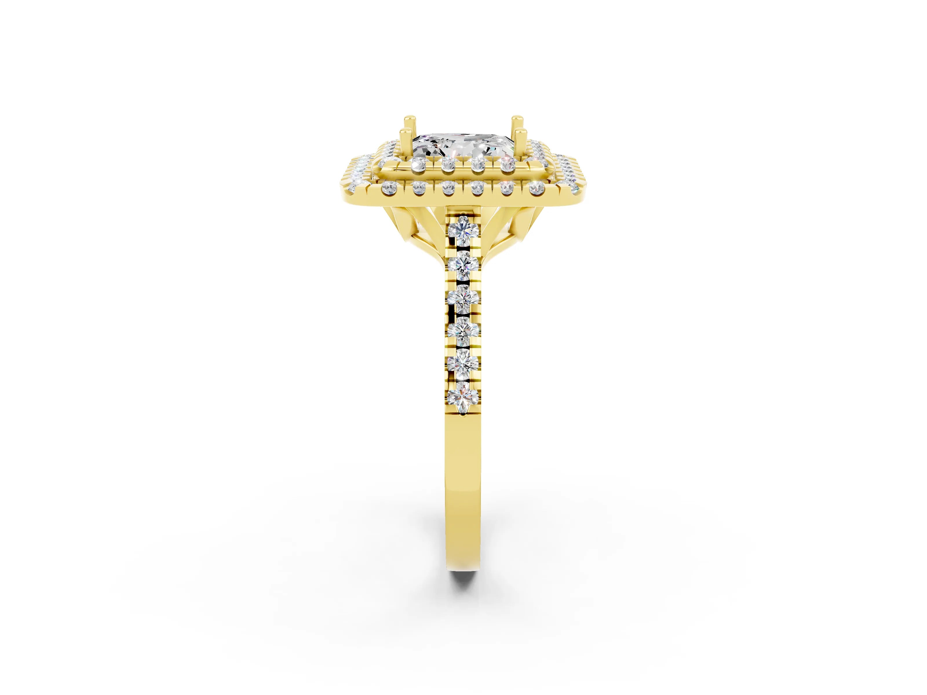 Yellow gold Double Halo Princess Cut Moissanite Pavé Band with Four-Prong Setting_2
