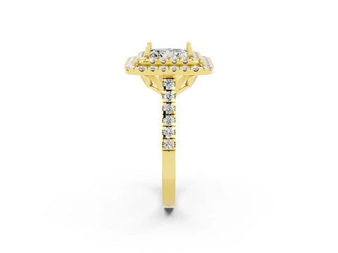 Yellow gold Double Halo Princess Cut Moissanite Pavé Band with Four-Prong Setting_2