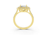Yellow gold Double Halo Princess Cut Moissanite Pavé Band with Four-Prong Setting_3