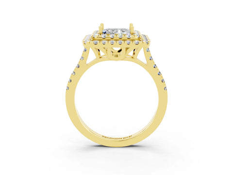 Yellow gold Double Halo Princess Cut Moissanite Pavé Band with Four-Prong Setting_3