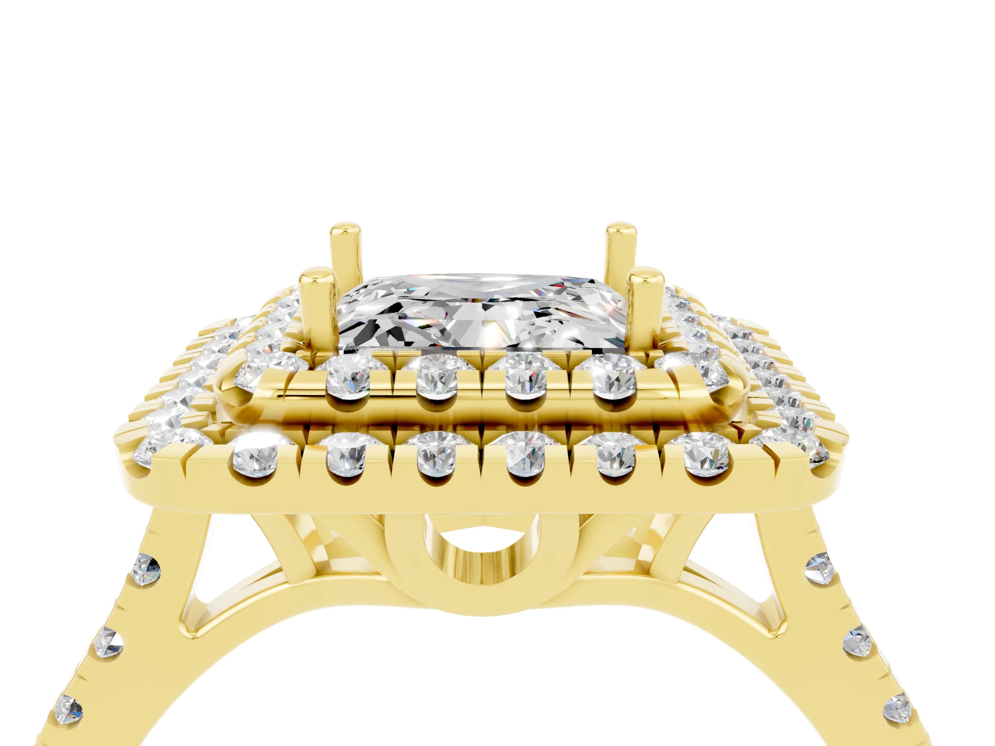 Yellow gold Double Halo Princess Cut Moissanite Pavé Band with Four-Prong Setting_4