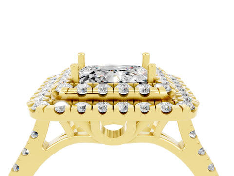 Yellow gold Double Halo Princess Cut Moissanite Pavé Band with Four-Prong Setting_4