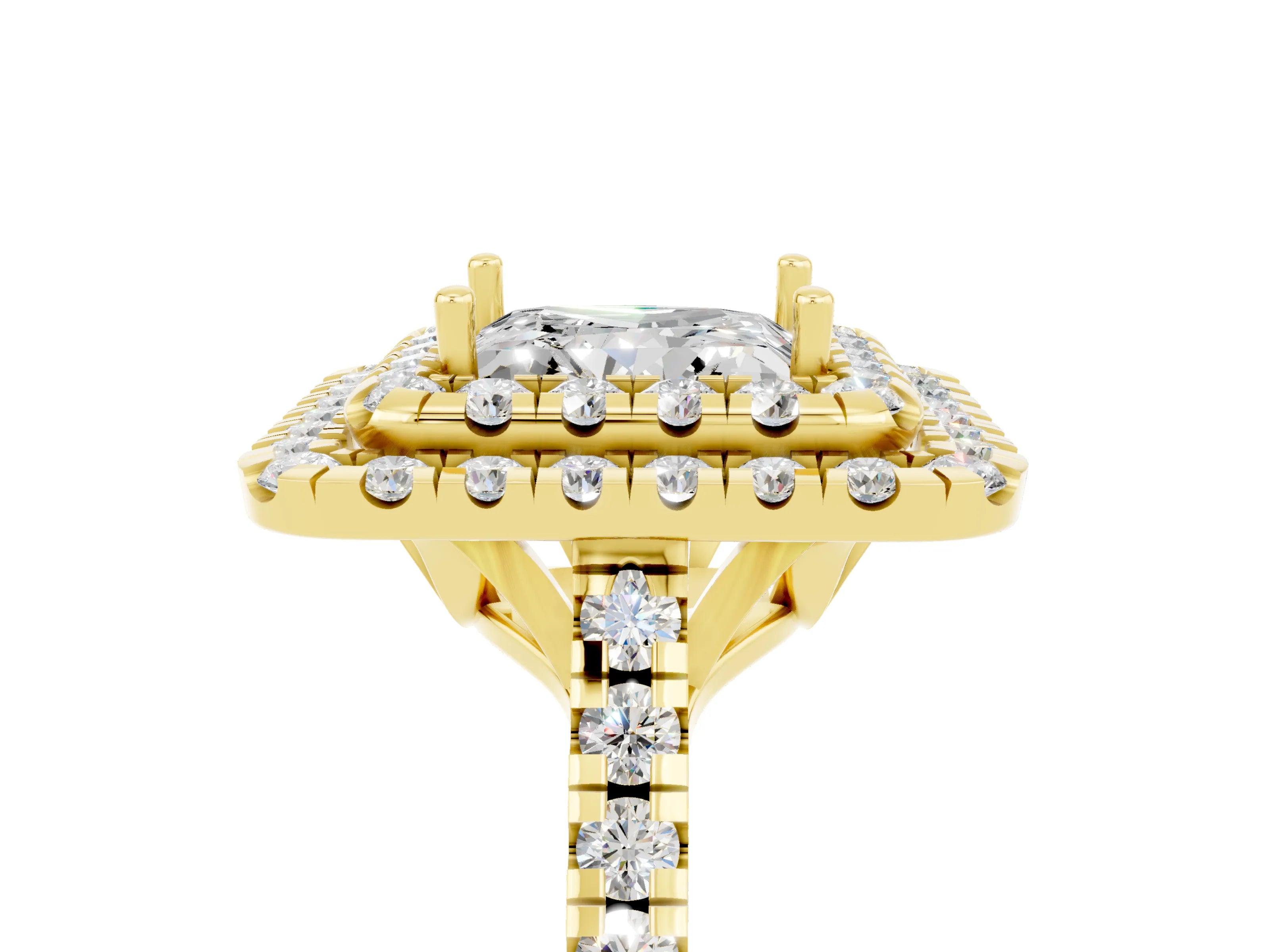 Yellow gold Double Halo Princess Cut Moissanite Pavé Band with Four-Prong Setting_5