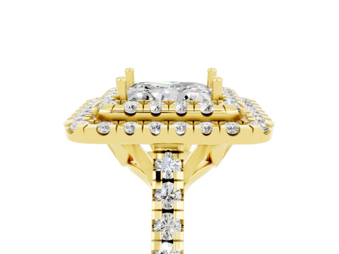 Yellow gold Double Halo Princess Cut Moissanite Pavé Band with Four-Prong Setting_5
