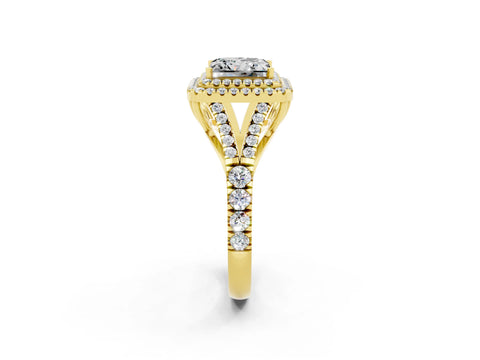 Yellow gold Double Halo Princess Cut Moissanite Pavé Split Shank Ring with Prong Setting_2