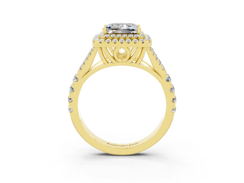 Yellow gold Double Halo Princess Cut Moissanite Split Shank Engagement Ring with Four-Prong Setting_3