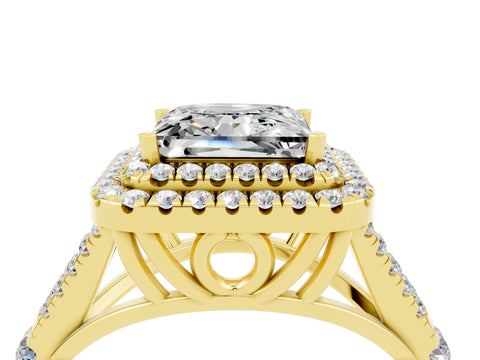Yellow gold Double Halo Princess Cut Moissanite Split Shank Engagement Ring with Four-Prong Setting_4