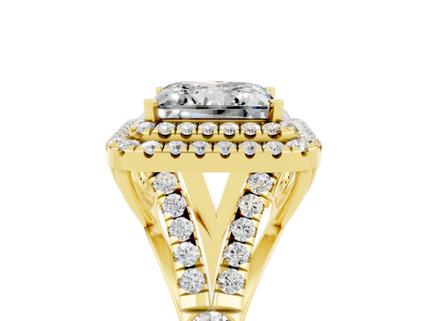Yellow gold Double Halo Princess Cut Moissanite Split Shank Engagement Ring with Four-Prong Setting_5