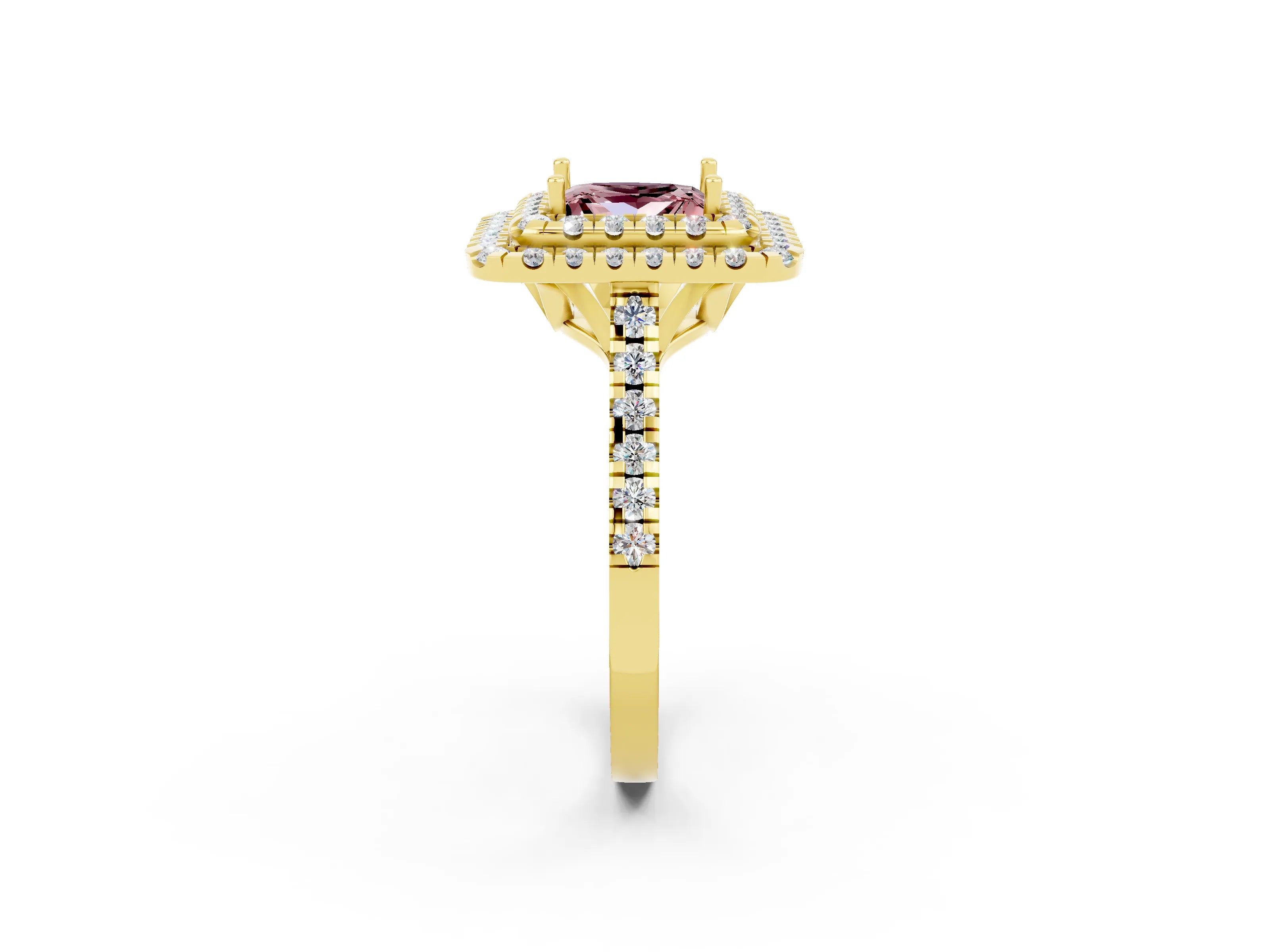 Yellow gold Double Halo Princess Cut Morganite Pavé Band with Four-Prong Setting_2
