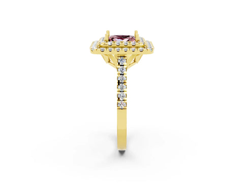 Yellow gold Double Halo Princess Cut Morganite Pavé Band with Four-Prong Setting_2