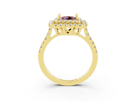 Yellow gold Double Halo Princess Cut Morganite Pavé Band with Four-Prong Setting_3
