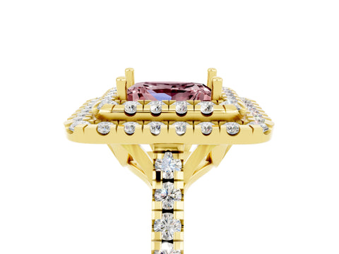 Yellow gold Double Halo Princess Cut Morganite Pavé Band with Four-Prong Setting_5
