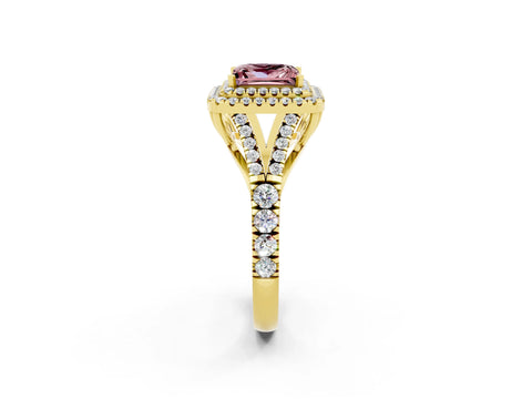 Yellow gold Double Halo Princess Cut Morganite Pavé Split Shank Ring with Prong Setting_2