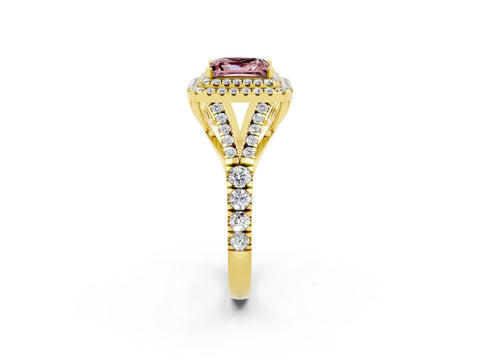 Yellow gold Double Halo Princess Cut Morganite Split Shank Engagement Ring with Four-Prong Setting_2